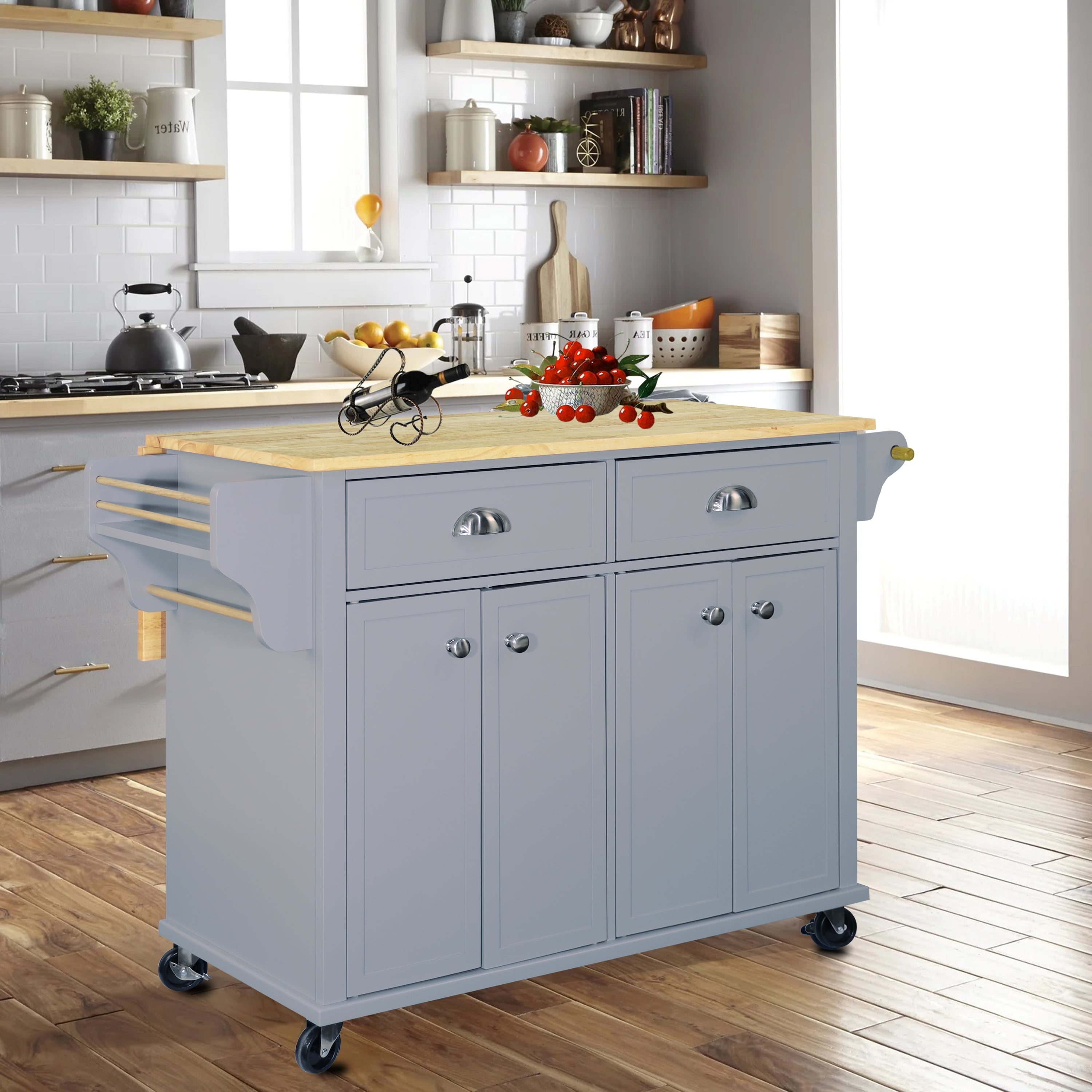 Cambridge Kitchen Island with Natural Wood Top & Storage