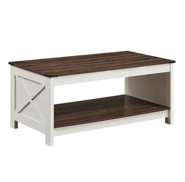 Farmhouse Coffee Table with Storage: Rustic Wooden Living Room Cocktail Table