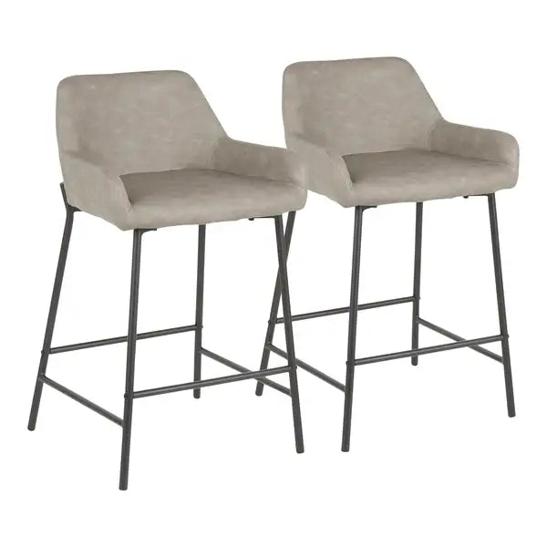 LumiSource Daniella Black Metal & Grey Faux Leather Counter Stools (Set of 2)