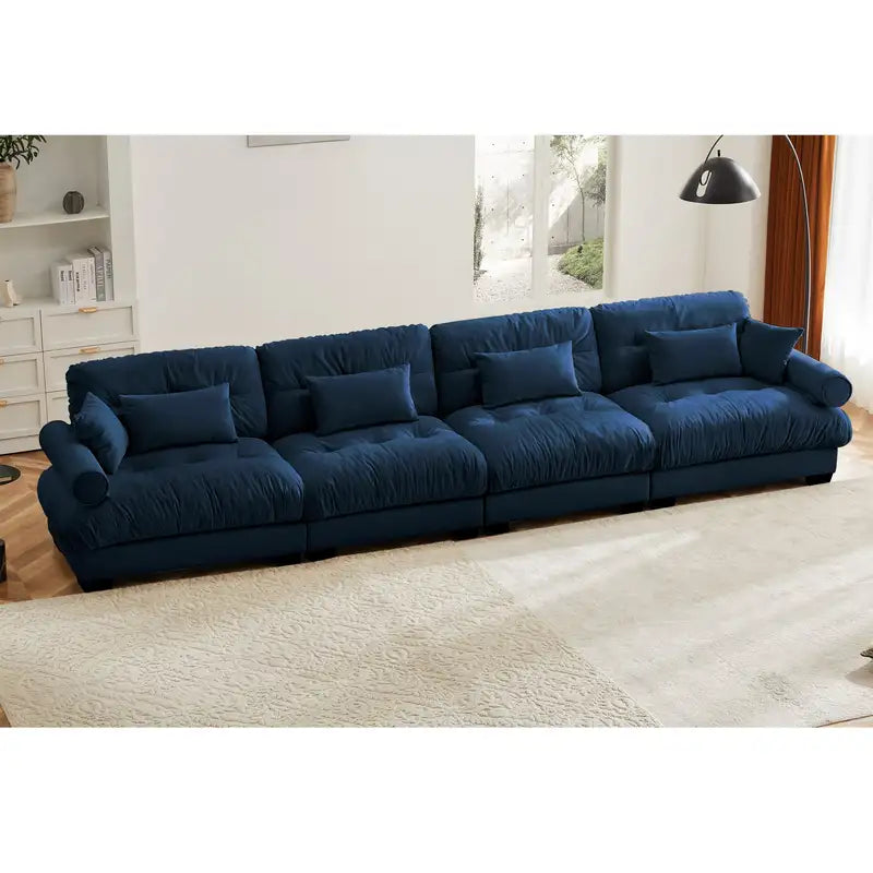 Oversized Velvet Modular Sectional Sofa with Ottoman - Blue