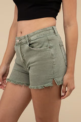 Acid Wash Denim Cutoff Shorts - Frayed Hem & Distressed Look