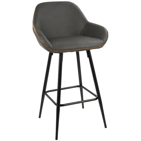 LumiSource Clubhouse Grey Counter Stools (Set of 2) - 26" Black Frame