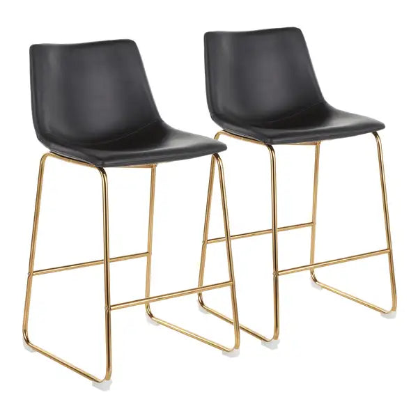 LumiSource Duke Gold Metal & Black Faux Leather Counter Stools (Set of 2)