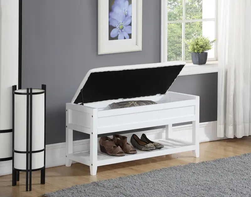 White Rouen Shoe Storage Bench - Compact Entryway Seating