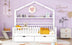 Full Size Wooden House Bed with Storage - White - Kids Bed with 2 Drawers - Minihomy