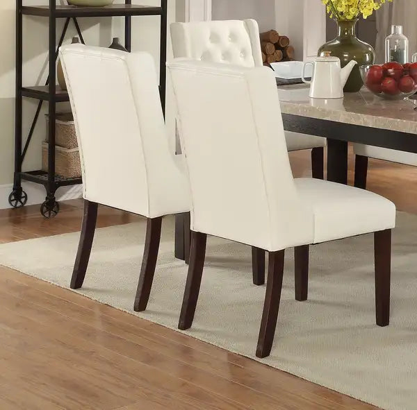 White Faux Leather Tufted Dining Chairs (Set of 2) - Modern Design