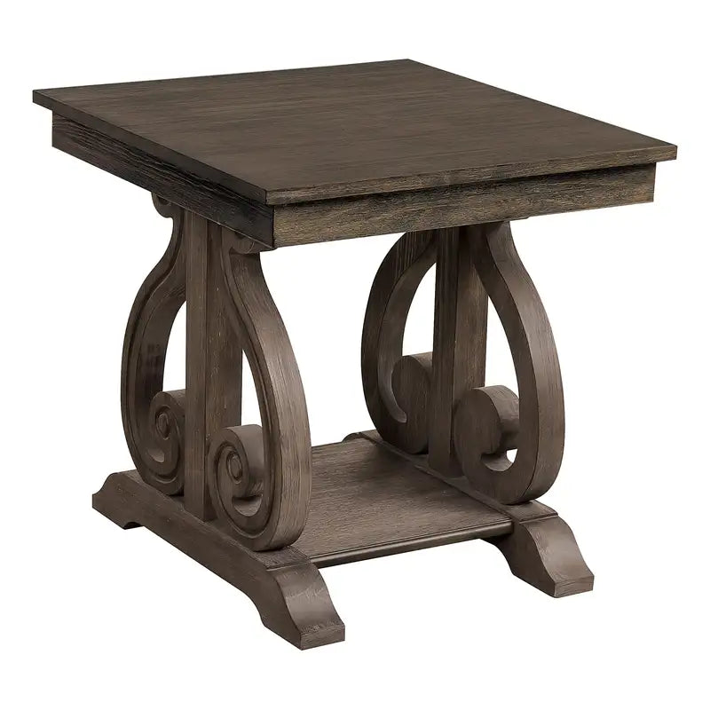 Dark Oak End Table with Shelf | Wooden Living Room Side Table