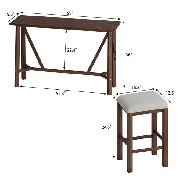 Modern 5-Piece Dining Table Set with Power Outlets - Walnut Table & Beige Upholstered Stools - Minihomy