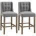 Modern Tufted Bar Stools with Backrest, Set of 2, Grey - Rubber Wood Legs for Kitchen & Dining Room - Minihomy