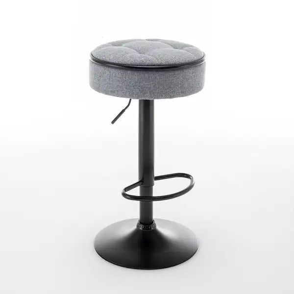 Grey Linen Height Adjustable Swivel Bar Stools (Set of 2) - Counter Height, Armless, Metal Frame - Minihomy