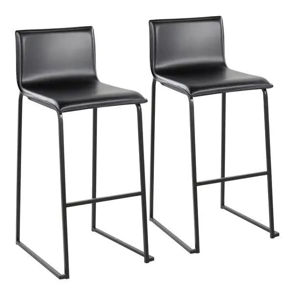 LumiSource Mara Black Barstools - Set of 2 - Contemporary Faux Leather