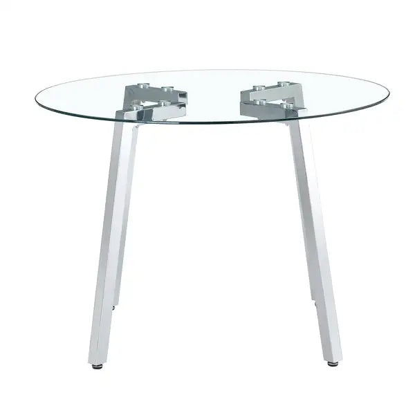 Modern Glass Dining Table & 6 PU Leather Chairs Set - Minimalist Round Tempered Glass with Chrome Legs - Minihomy