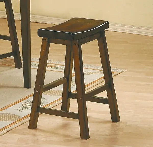 Cherry Wood Saddle Seat Stools - 2 Pack, 18" Height Dining Chairs - Minihomy