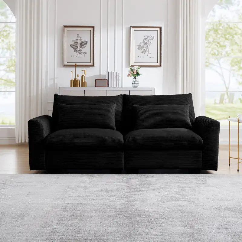 Black Corduroy 2-Seater Sofa: Modern Apartment Living