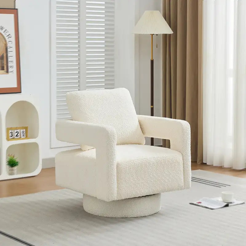 Beige Swivel Accent Chair, Modern Rotating Armchair with Removable Cushion