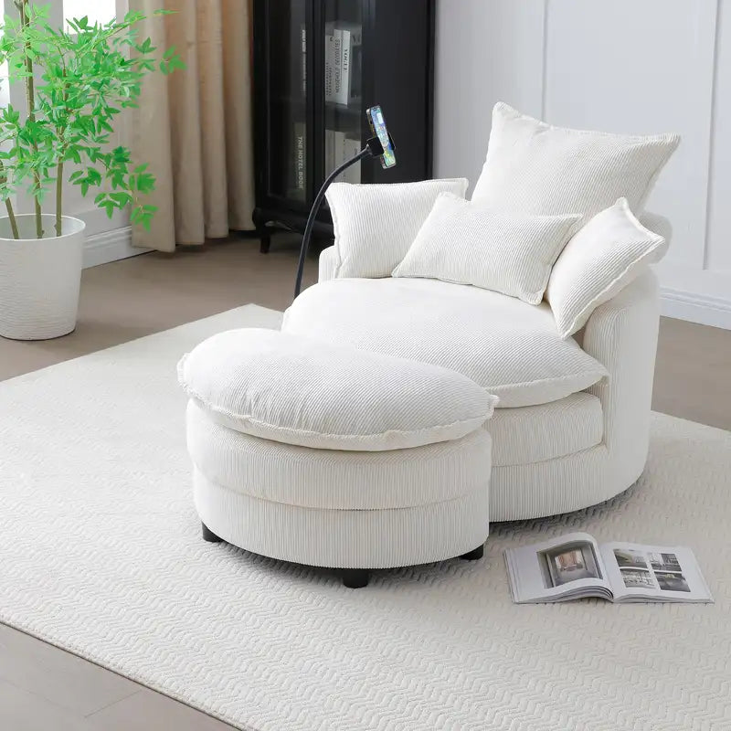 Beige Swivel Barrel Chair with Pillows - Modern Accent Chair