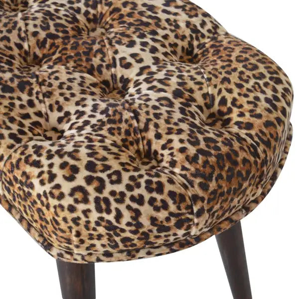 Leopard Print Tufted Button Upholstered Bench - Minihomy