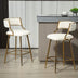 Beige Corduroy Counter Height Bar Stools (Set of 2) - Gold Base, Back & Footrest - Minihomy