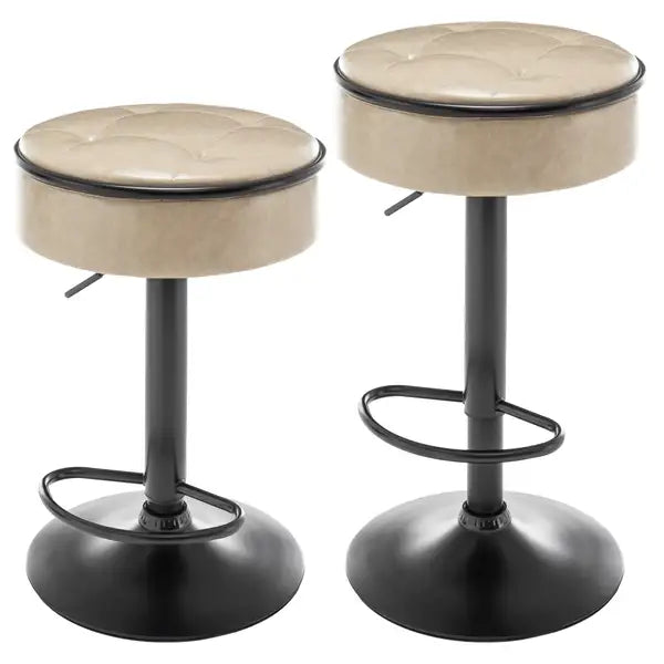 Khaki Faux Leather Bar Stools Set of 2 | Height Adjustable Swivel Counter Stools for Kitchen & Living Room - Minihomy