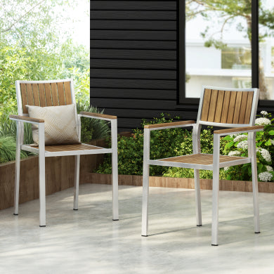 2-Piece Cape Coral Aluminum & Wood Dining Chair Set - Minihomy