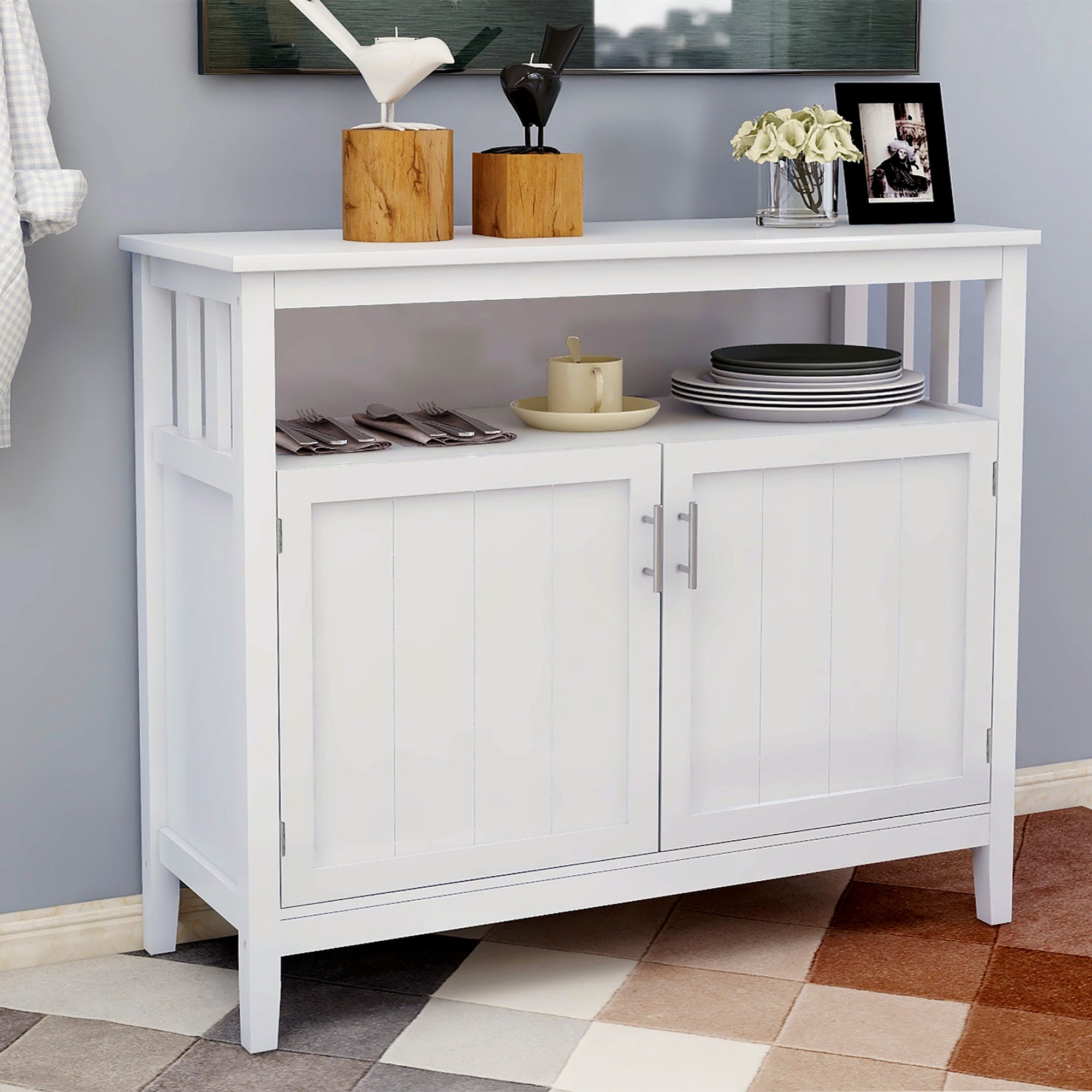 White Kitchen Storage Sideboard & Buffet Server Cabinet