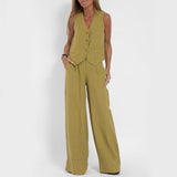 Women's Summer Vest Suit: Sleeveless Top & Loose Pants Outfit