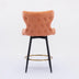 Modern Bar Stools, Set of 2, Swivel, Orange Leatherette, Gold Nailhead Trim - Minihomy