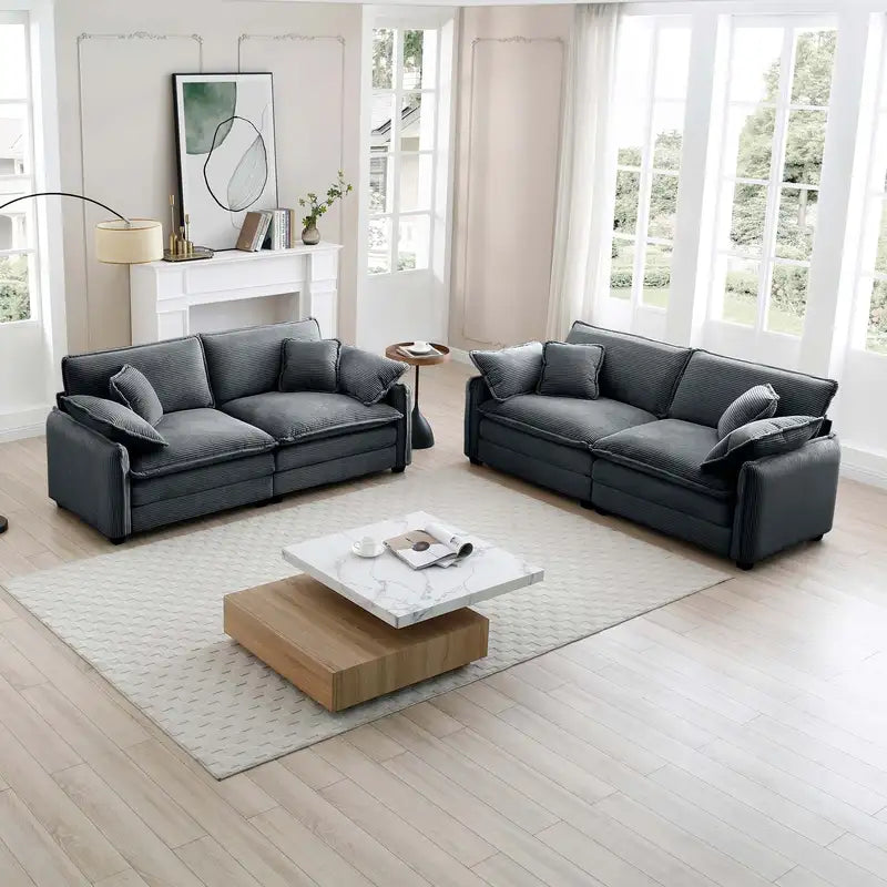 Grey Corduroy 2-Piece Sofa Set - Modern Living Room & Bedroom Furniture