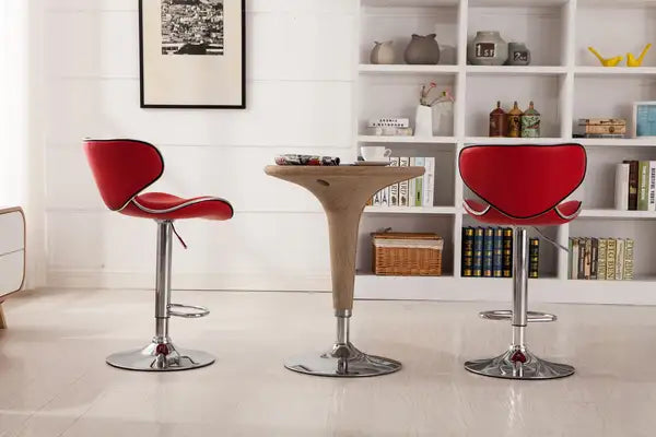 Masaccio Adjustable Swivel Bar Stools with Chrome Base, Set of 2 - Red - Minihomy