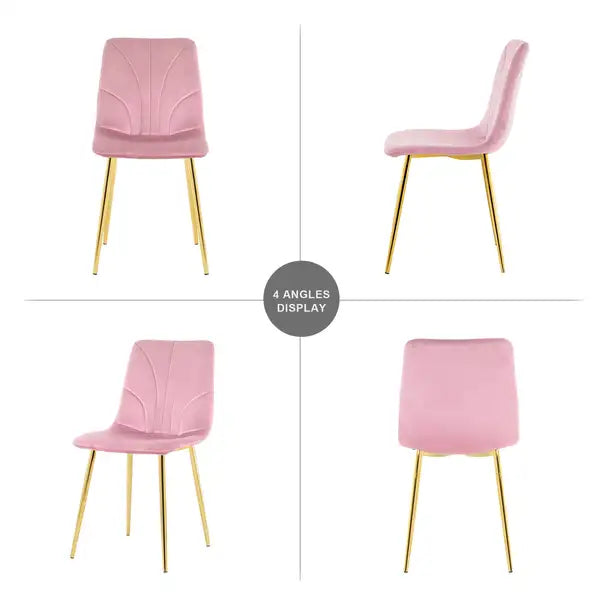 Modern Pink Dining Chairs Set of 4, Light Luxury Home Bedroom Stool with Gold Metal Legs - Minihomy