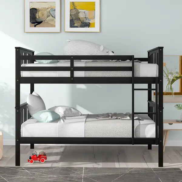 Full Over Full Bunk Bed with Ladder - Espresso - Guest Room Furniture - Minihomy