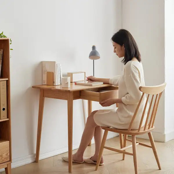 Solid Wood Computer Desk, 80x50cm, Oak, with Drawer - Home Office Desk