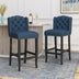 Navy Blue & Dark Brown Tufted Wingback Counter Stools (Set of 2) - 31 Inch Vienna Contemporary Fabric - Minihomy