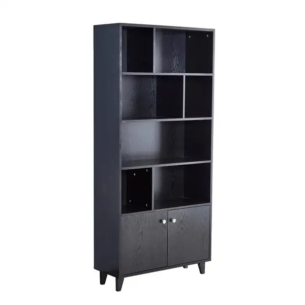 Black Bookshelf with Doors - Modern Bookcase Storage