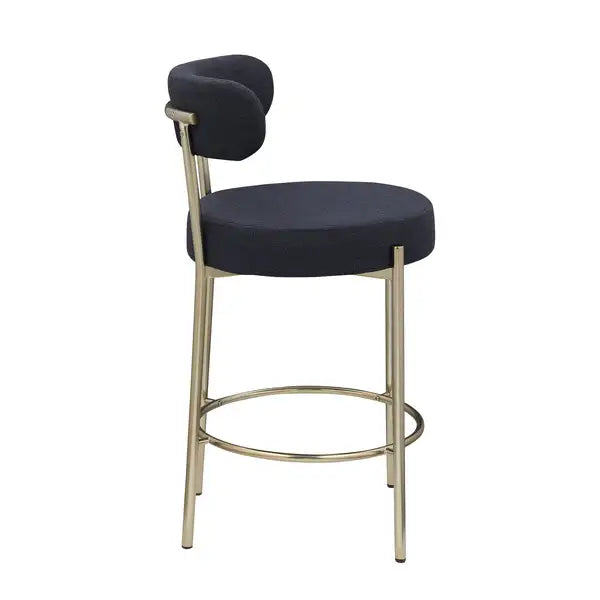 Modern Sherpa Counter Height Stools Set of 2 - Black - Brushed Brass Legs - Footrest - Minihomy