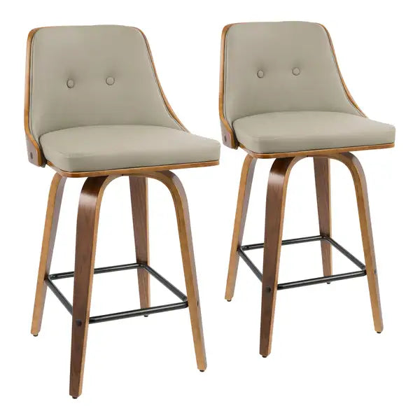 LumiSource Gianna Walnut Counter Stools (Set of 2) - Mid-Century Modern