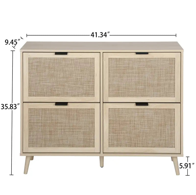 Modern Rattan 4-Door Shoe Cabinet - Entryway Storage