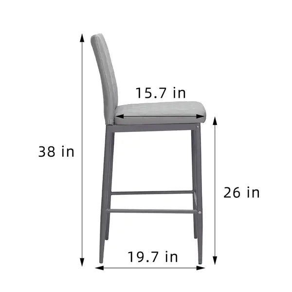 Modern Velvet Bar Stools with Metal Legs, Light Gray, 2-Piece Set - Minihomy