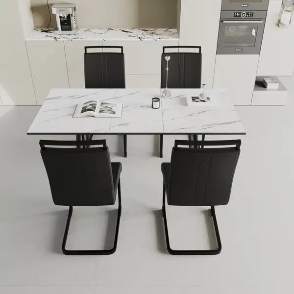 Expandable Dining Table Set for 2-6 with C-Shaped Cushioned Chairs & Metal Legs