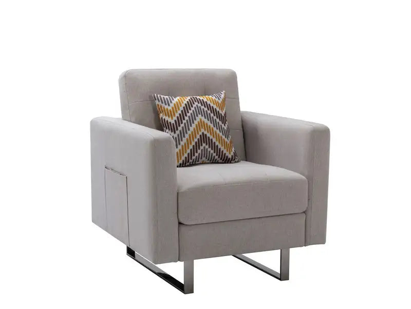 Beige Linen Armchair with Metal Legs & Pillow - Victoria 33.5"