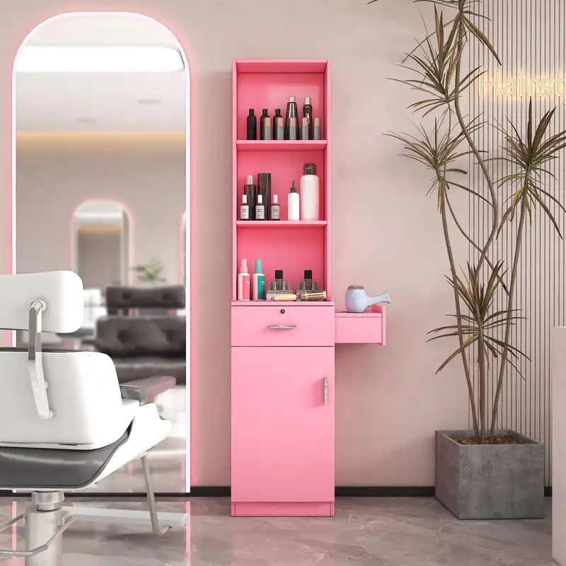 Pink Modern Hair Styling Station with Multi-Layer Storage