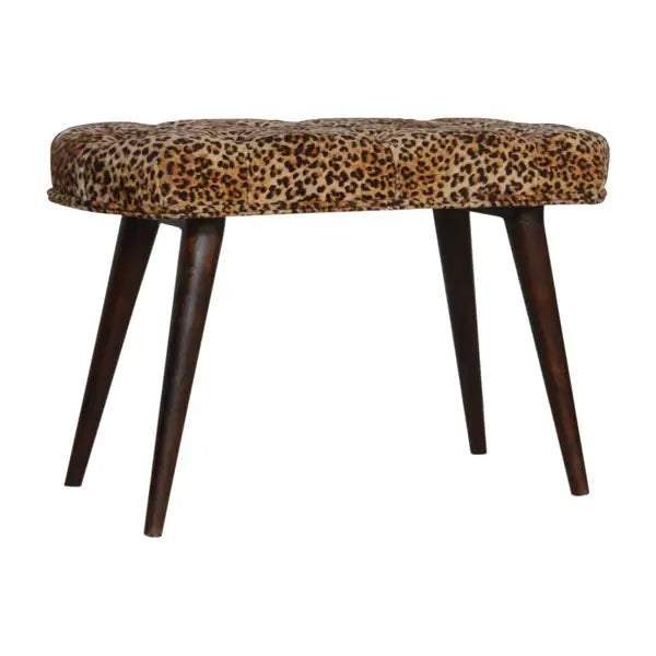 Leopard Print Tufted Button Upholstered Bench - Minihomy