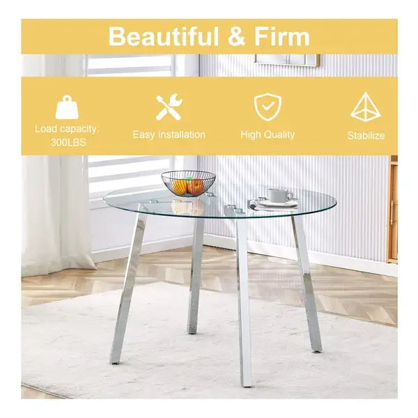 Modern Glass Dining Table & 6 PU Leather Chairs Set - Minimalist Round Tempered Glass with Chrome Legs - Minihomy