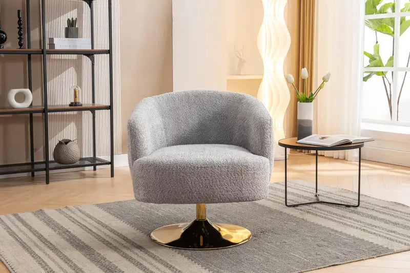 Gray Chenille Swivel Accent Chair with Gold Base