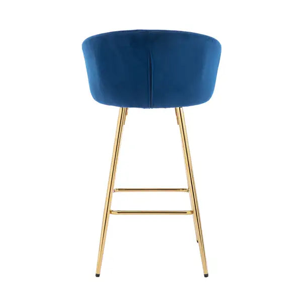 2-Pack 30" Velvet Bar Stools with Chrome Footrest & Gold Legs - Blue - Minihomy