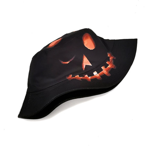 Halloween Hats: Creative Cartoon Pumpkin Grimace Printed Sun-shade Fisherman Hat