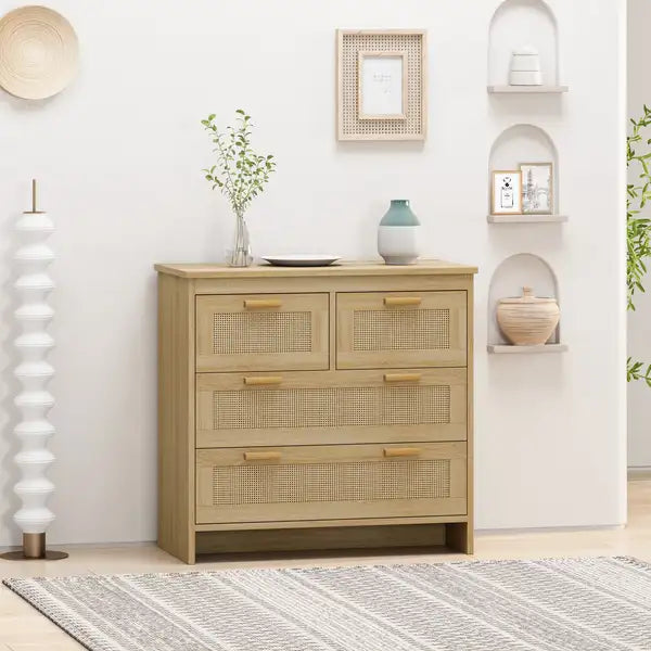 Rattan 4-Drawer Cabinet: Bedroom, Living Room, & Hallway Storage