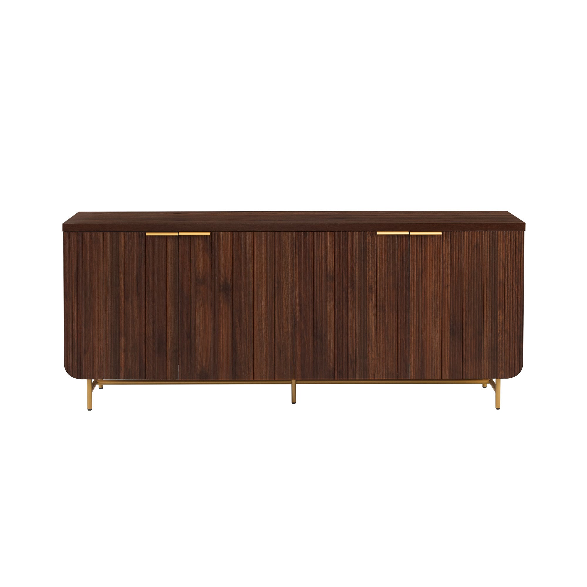 Modern Fluted Door Sideboard - Dark Walnut & Gold Minimalist Storage Cabinet