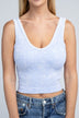 2-Way Neckline Washed Ribbed Cropped Tank Top - Minihomy