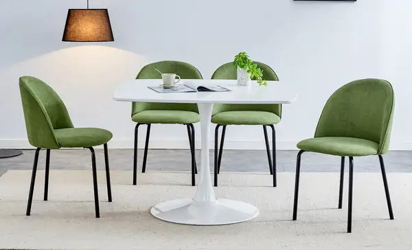 Mid-Century Dining Table Set for 4-6 People with Metal Legs and MDF Top